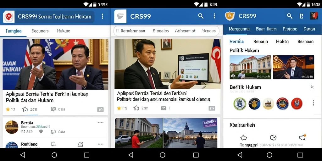 Antarmuka aplikasi CRS99 menampilkan berita politik dan hukum terbaru.