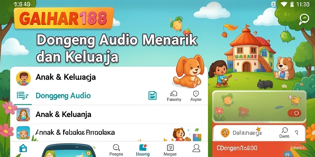 Antarmuka GAHAR188 menampilkan berbagai pilihan dongeng audio yang mendidik.