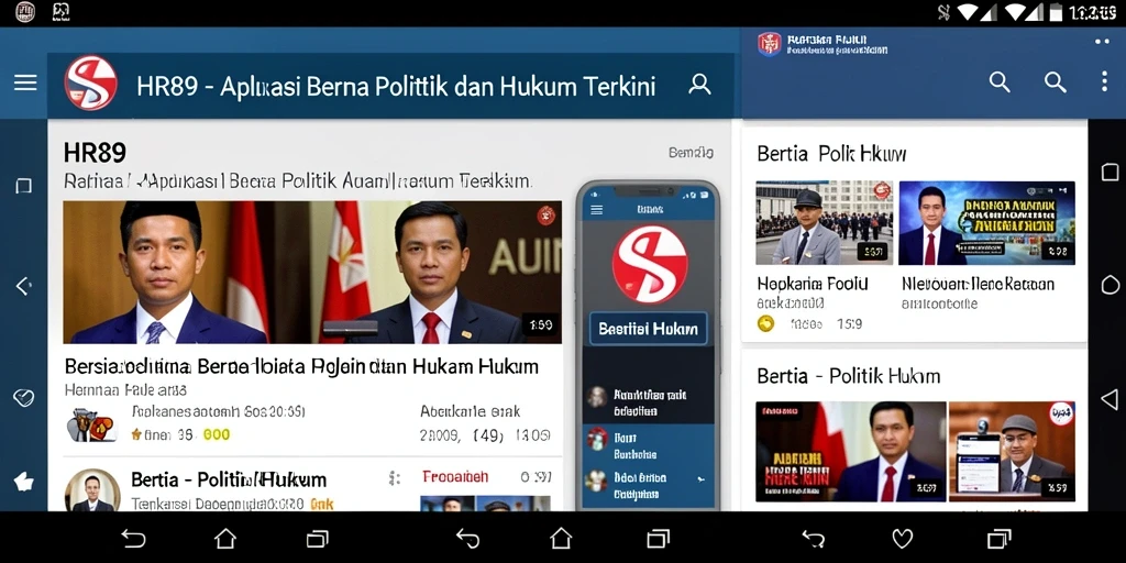 Antarmuka aplikasi HR89 yang menampilkan berita politik dan hukum.