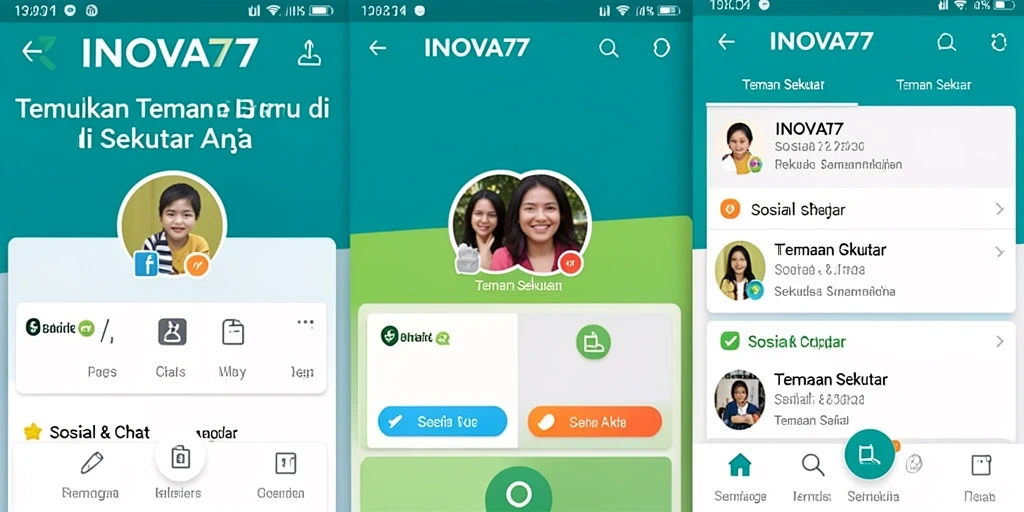 Tampilan antarmuka pengguna aplikasi INOVA77 untuk menemukan teman baru.