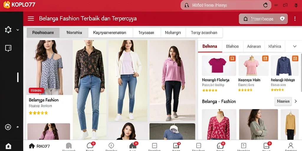 Tampilan antarmuka KOPLO77 yang modern dan intuitif untuk belanja fashion.