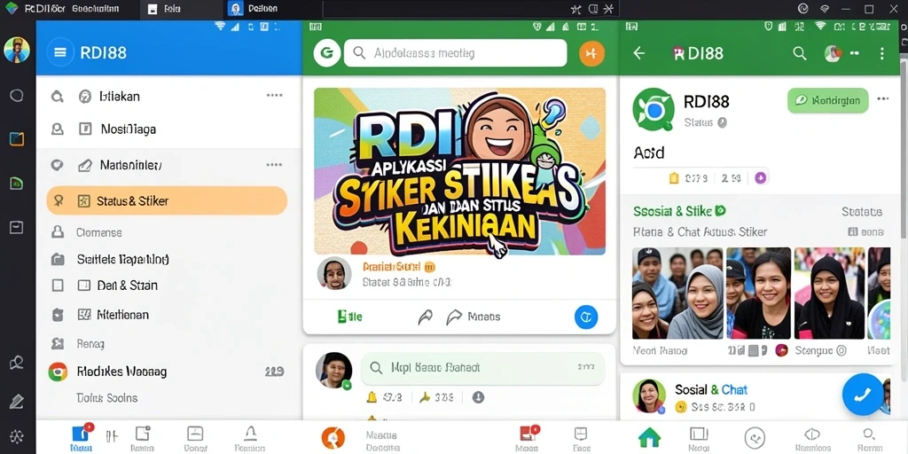 Antarmuka menarik dengan berbagai stiker dan status.